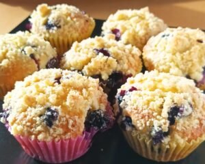 Heidelbeermuffins mit Joghurt und Streuseln