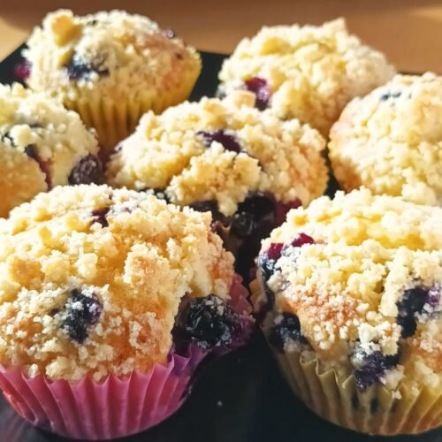 Heidelbeermuffins mit Joghurt und Streuseln